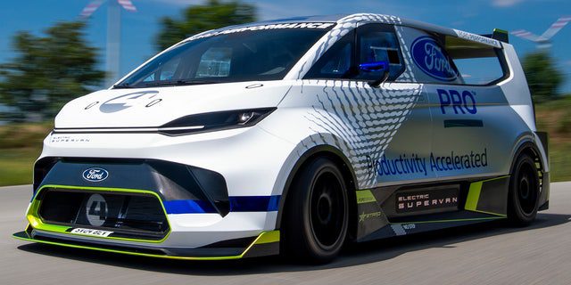 The Ford Pro Electric SuperVan demonstrates the automaker's new driveline technology.