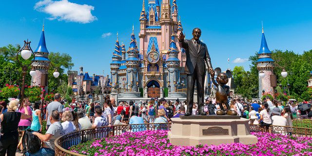 General views of Walt Disney "partners" Statue at Magic Kingdom celebrating its 50th anniversary in April 2022 in Orlando, Florida.