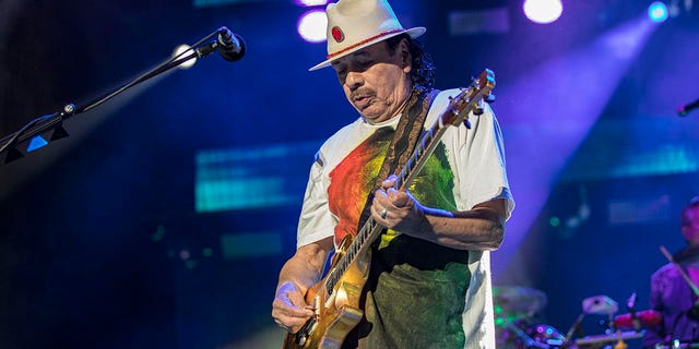 Guitarist Carlos Santana of Santana performs on stage at the North Island Credit Union Coliseum on June 17, 2022 in Chula Vista, California.  (Photo by Daniel Knighton/Getty Images)