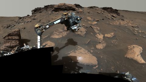 Perseverance uses its robotic arm to work around a rocky outcrop called the Skinner Ridge.