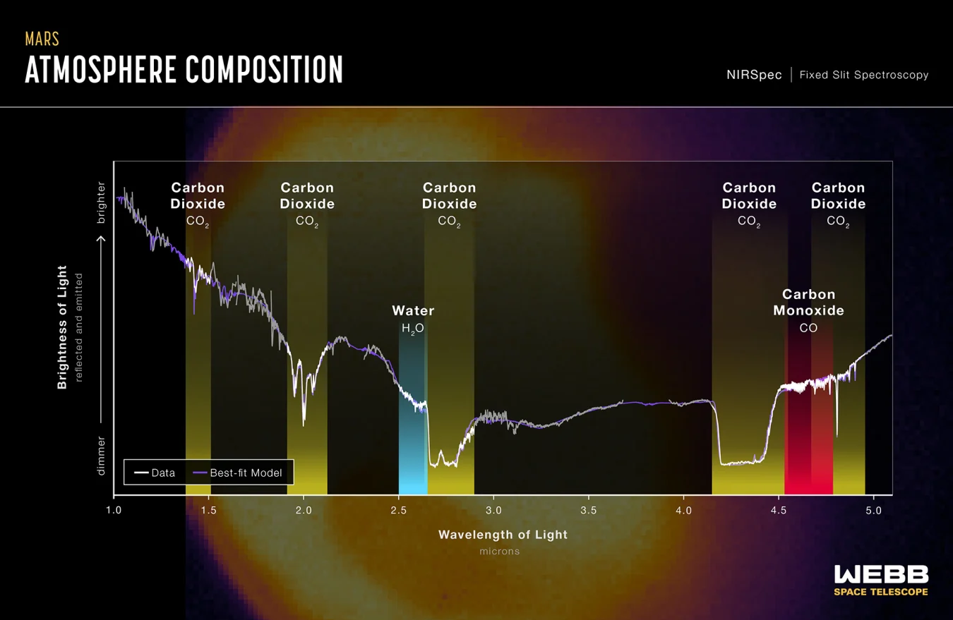 Composition of the Martian Atmosphere from the James Webb Space Telescope